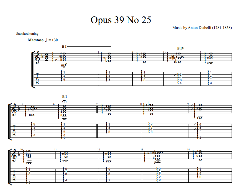 Anton Diabelli - Opus 39 No 25 sheet music for guitar